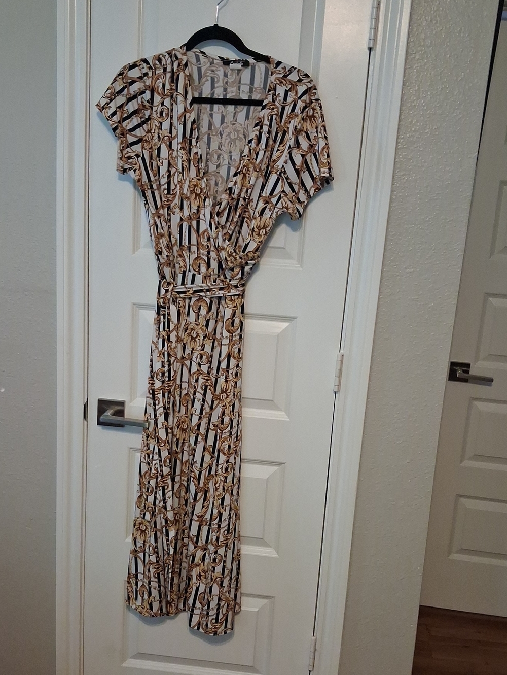 Rani Arabella Chain & Floral Print Wrap Maxi Dress — Cream, Brown & Black